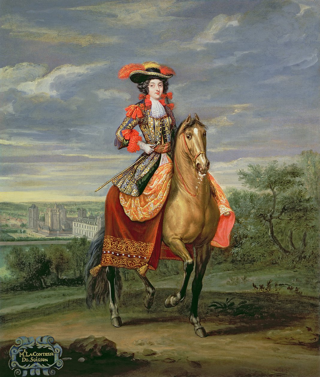 La Comtesse de Soissons Ridning med udsigt over Chateau de Vincennes af Jean Baptiste Martin