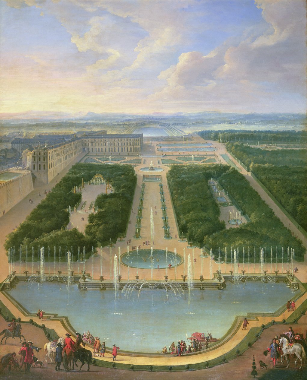 Perspektiv udsigt over slottet i Versailles set fra Neptun-fontænen, 1696 af Jean Baptiste Martin
