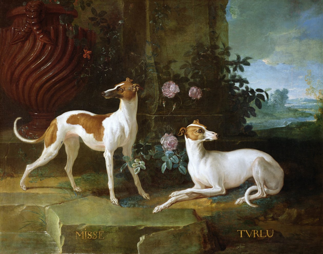 Misse og Turlu, to greyhounds af Louis XV af Jean Baptiste Oudry
