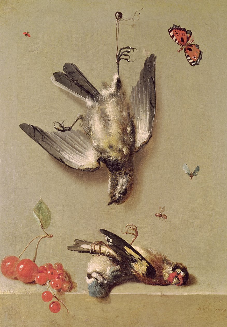 Stilleben med døde fugle og kirsebær, 1712 af Jean Baptiste Oudry