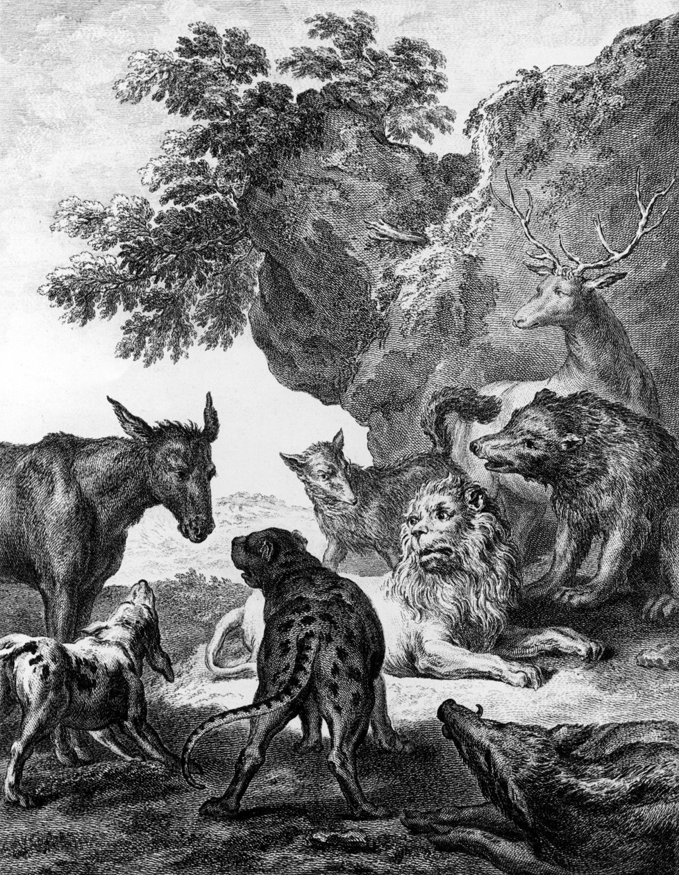 Dyrene blev syge af pesten, illustration til fabler i La Fontaine, 1755 af Jean Baptiste Oudry