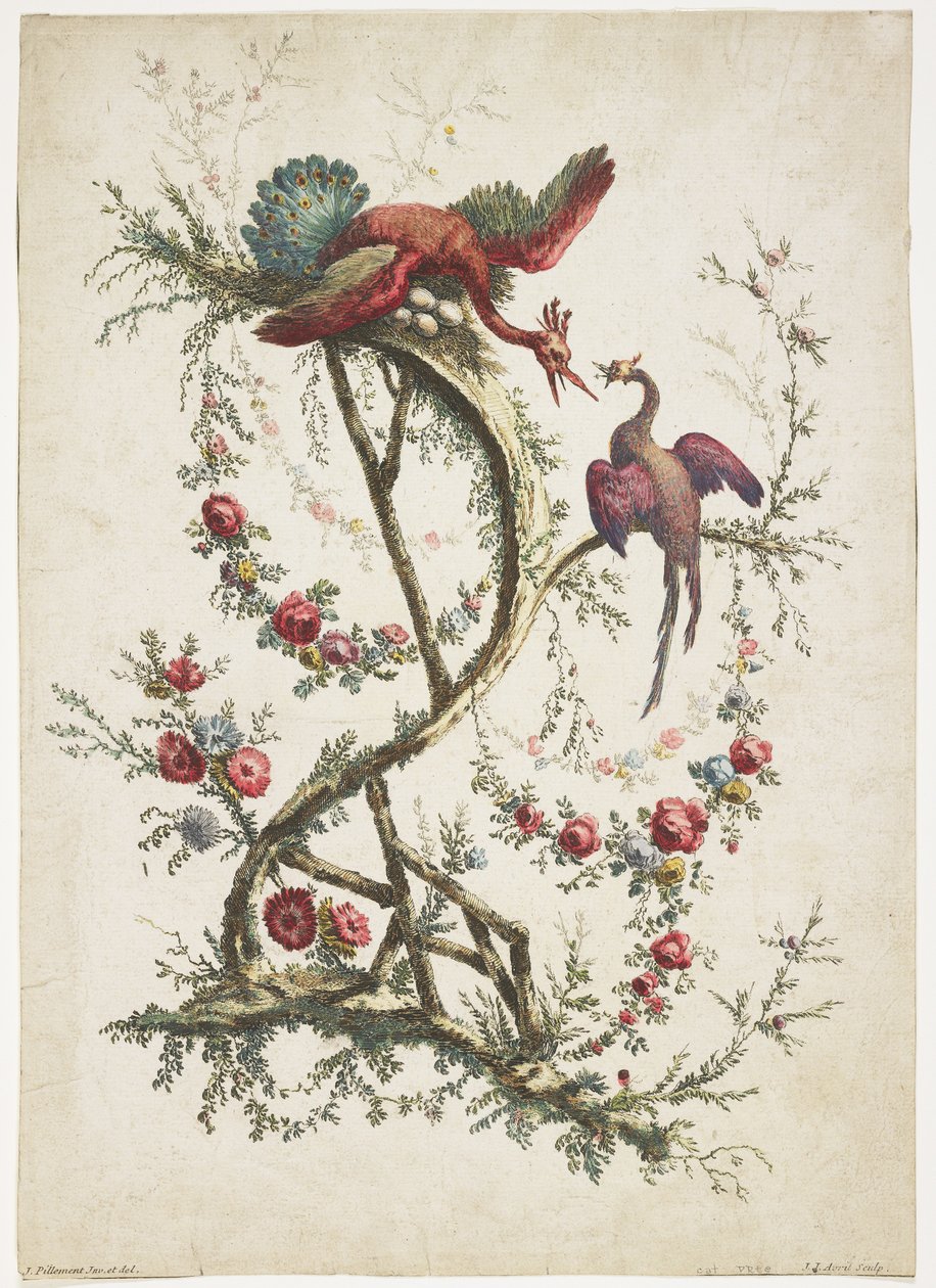 Pynt. Chinoiserie. Blomster og fugle., 1770 af Jean Baptiste Pillement
