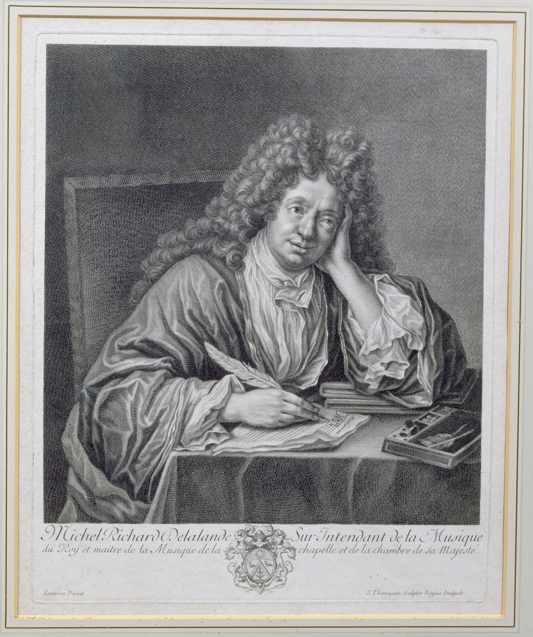 Portræt af Michel Richard Delalande (1657-1726), Superintendant of Music, indgraveret af Simon Thomassin (1655-1733) af Jean Baptiste Santerre