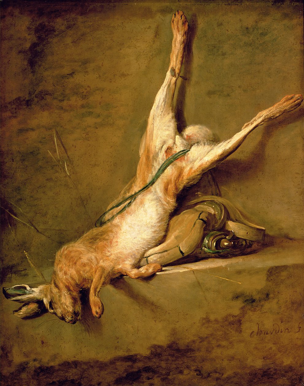 Død hare med pudderhorn og gamebag, ca. 1726-30 af Jean Baptiste Simeon Chardin