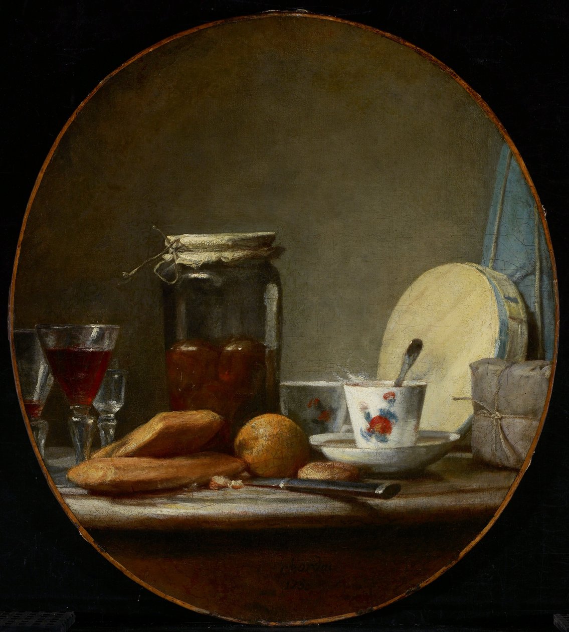Krukke med abrikoser af Jean Baptiste Simeon Chardin