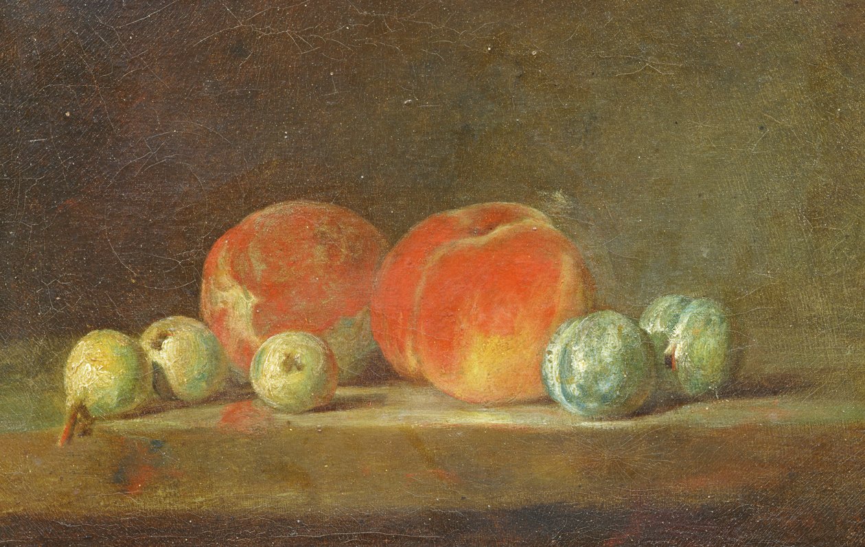 Fersken, pærer og blommer på et bord af Jean Baptiste Simeon Chardin