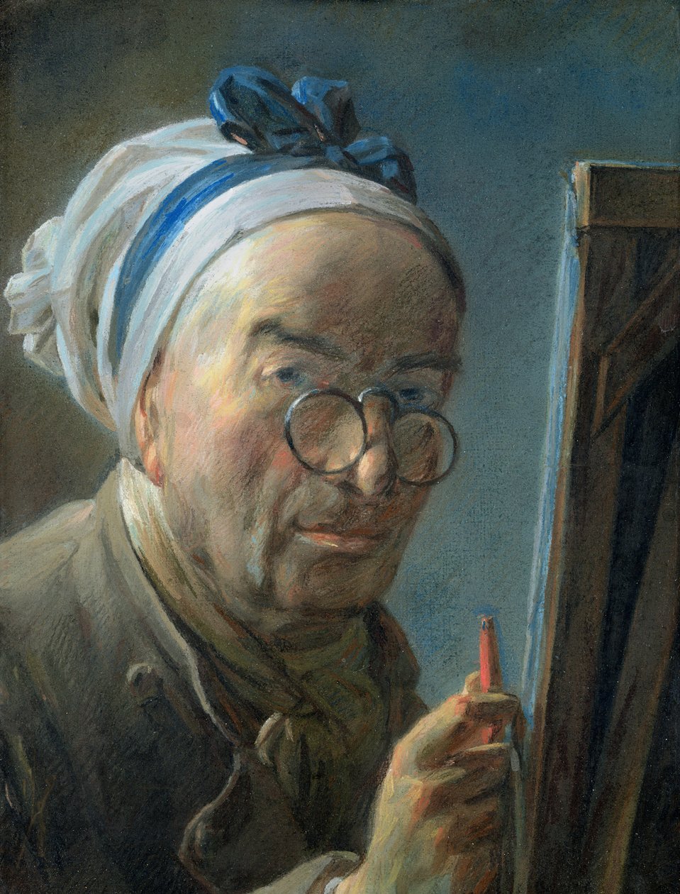 Selvportræt med et staffeli, ca. 1775-79 (pastel) af Jean Baptiste Simeon Chardin