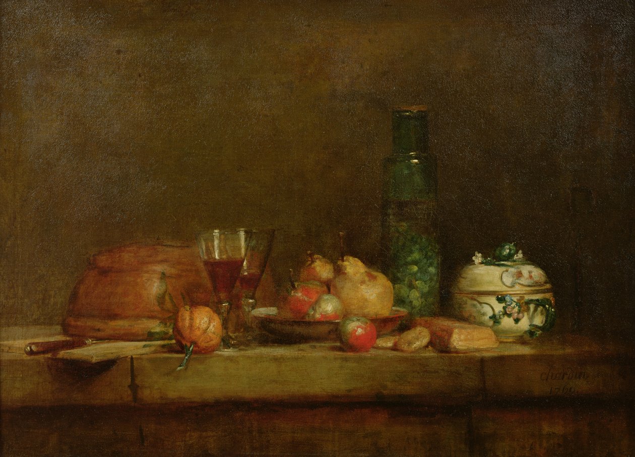 Stilleben med en flaske oliven, 1760 af Jean Baptiste Simeon Chardin