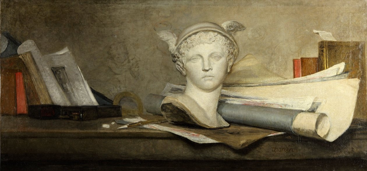 Stilleben med egenskaber fra kunsten af Jean Baptiste Simeon Chardin