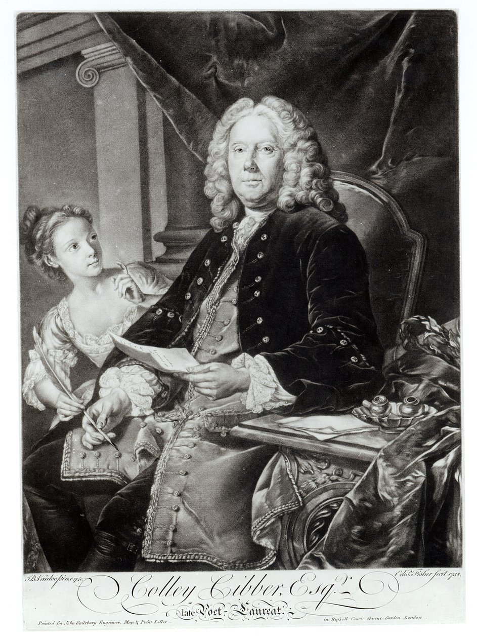 Colley Cibber (1671-1757) 1758, graveret af Edward Fisher (1722-85) af Jean Baptiste Vanloo