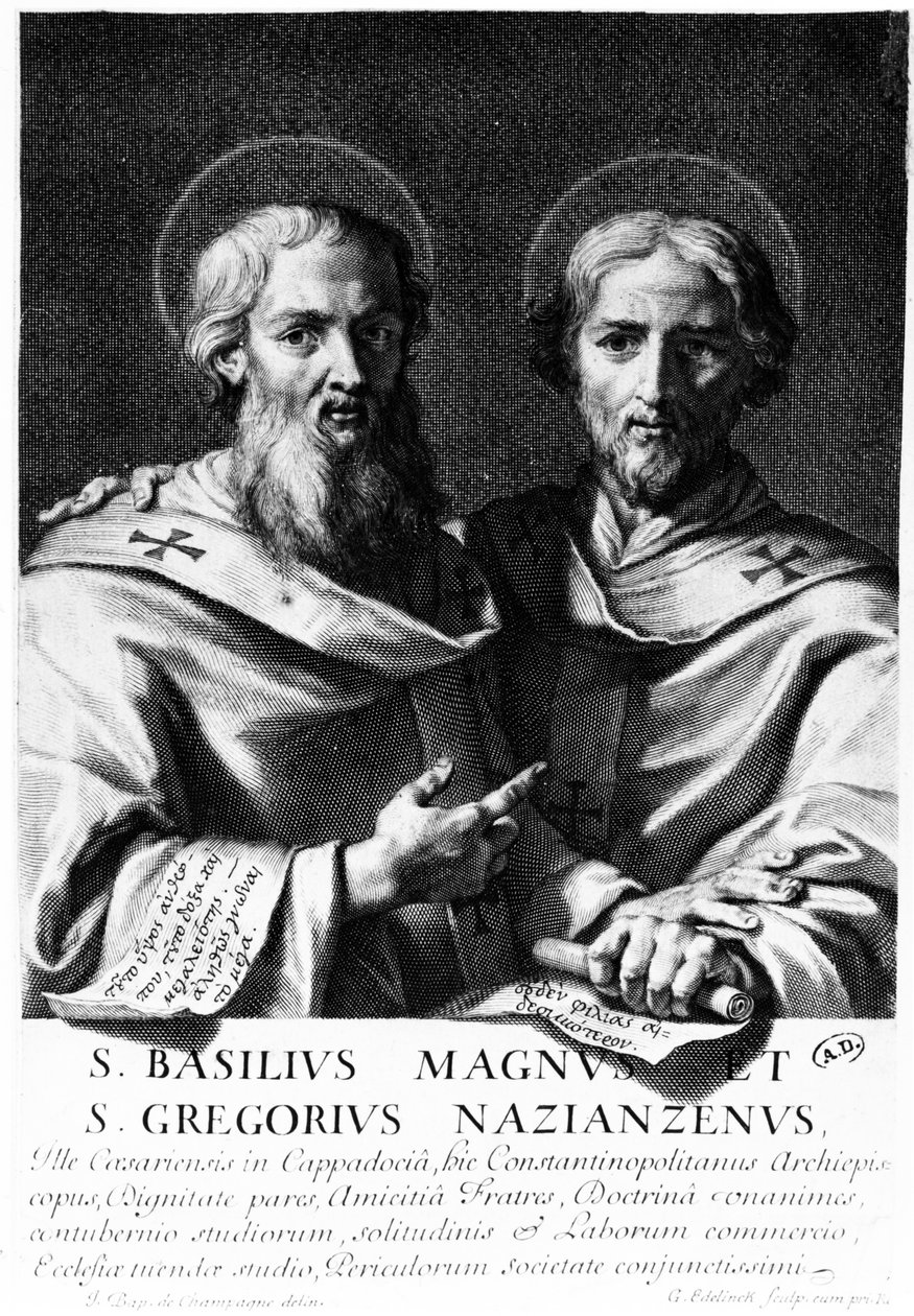 Sankt Basil den Store og Sankt Gregor af Nazianzus, tryk lavet af Gerard Edelinck af Jean Baptiste de Champaigne