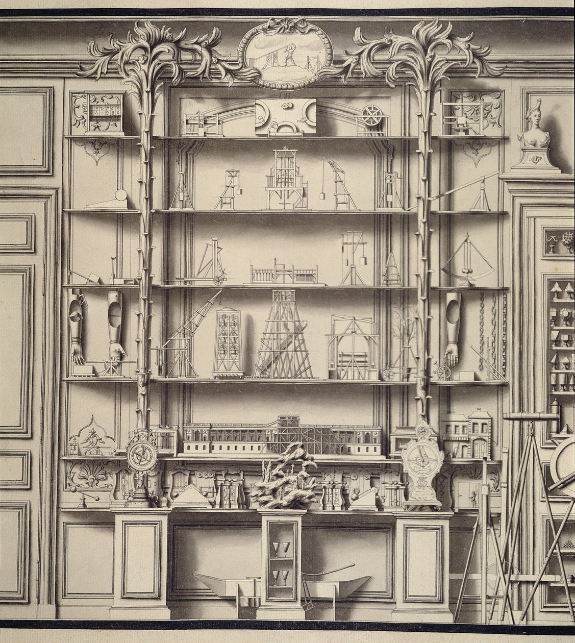 Modeller af Les Forces Movvantes, fra Bonnier de la Mossons Cabinet de Physique (pen og blæk og vask på papir) af Jean Baptiste, the Younger Courtonne
