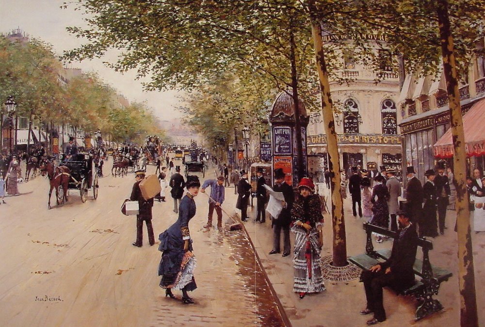 Boulevard des capucines - i baggrunden Boulevard des Italiens med Pavillon de Hanovre til højre af Jean Beraud