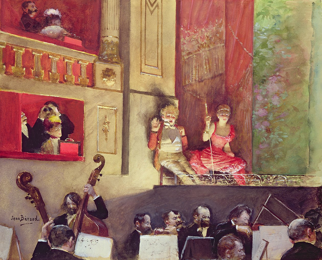 Cafekoncert (gouache) af Jean Beraud