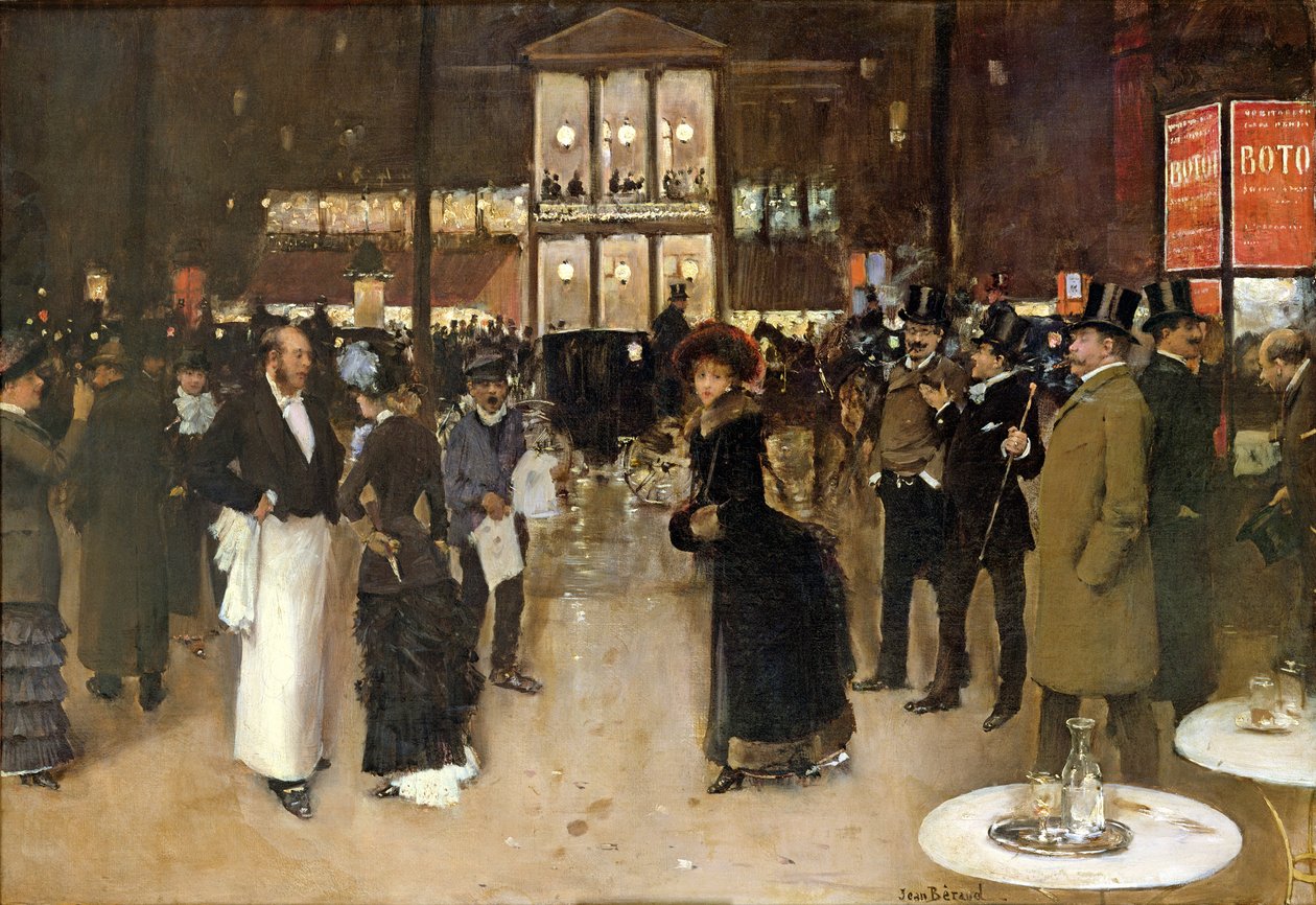 Boulevarden om natten, foran Theatre des Varietes, ca. 1883 af Jean Beraud