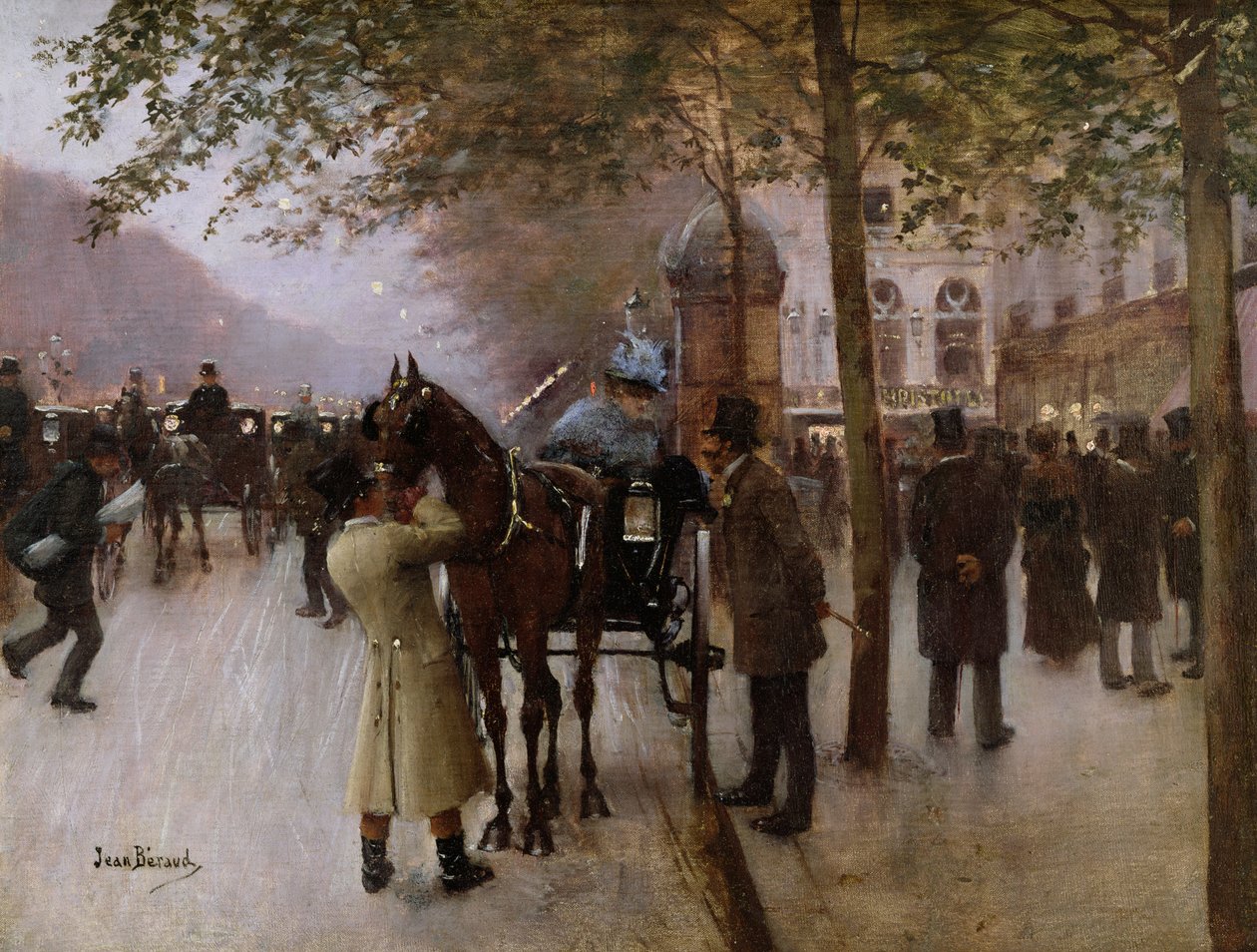 Boulevarderne, aften foran Cafe Napolitain, slutningen af det 19. århundrede af Jean Beraud