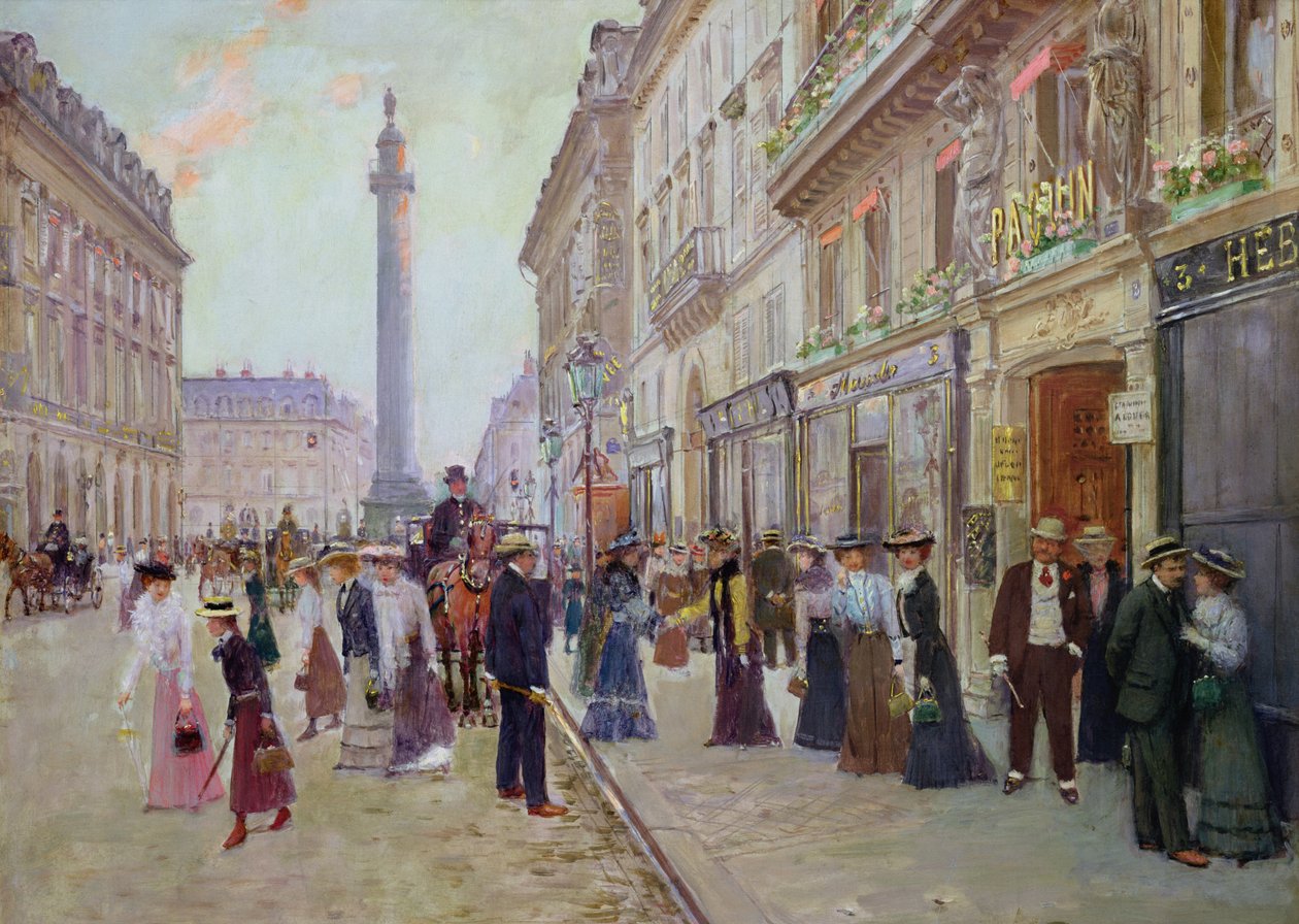 Arbejdere forlader Maison Paquin, i rue de la Paix, ca. 1900 af Jean Beraud