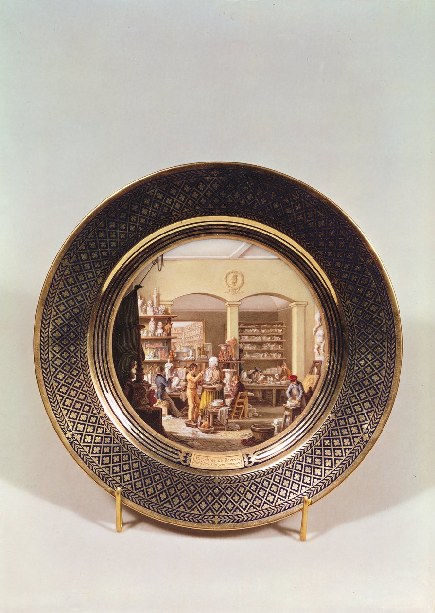 Plade, der forestiller Sevres-værkstedet under ledelse af Alexandre Brogniart (1770-1847) (porcelæn) af Jean Charles Develly