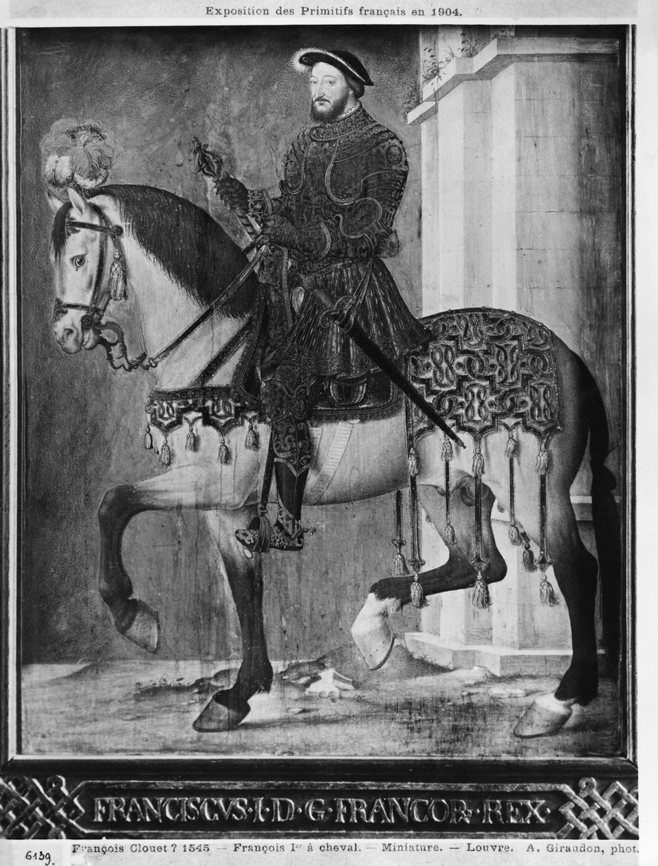 Ridesportræt af kong Frans I af Frankrig (wc på vellum) af Jean Clouet