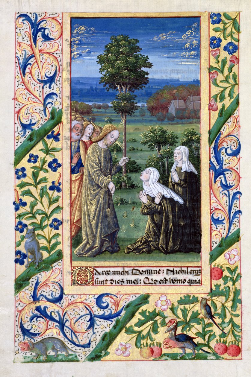 Fru Lat. Q.v.I.126 f.69v Martha og Maria fortæller Jesus om Lazarus
