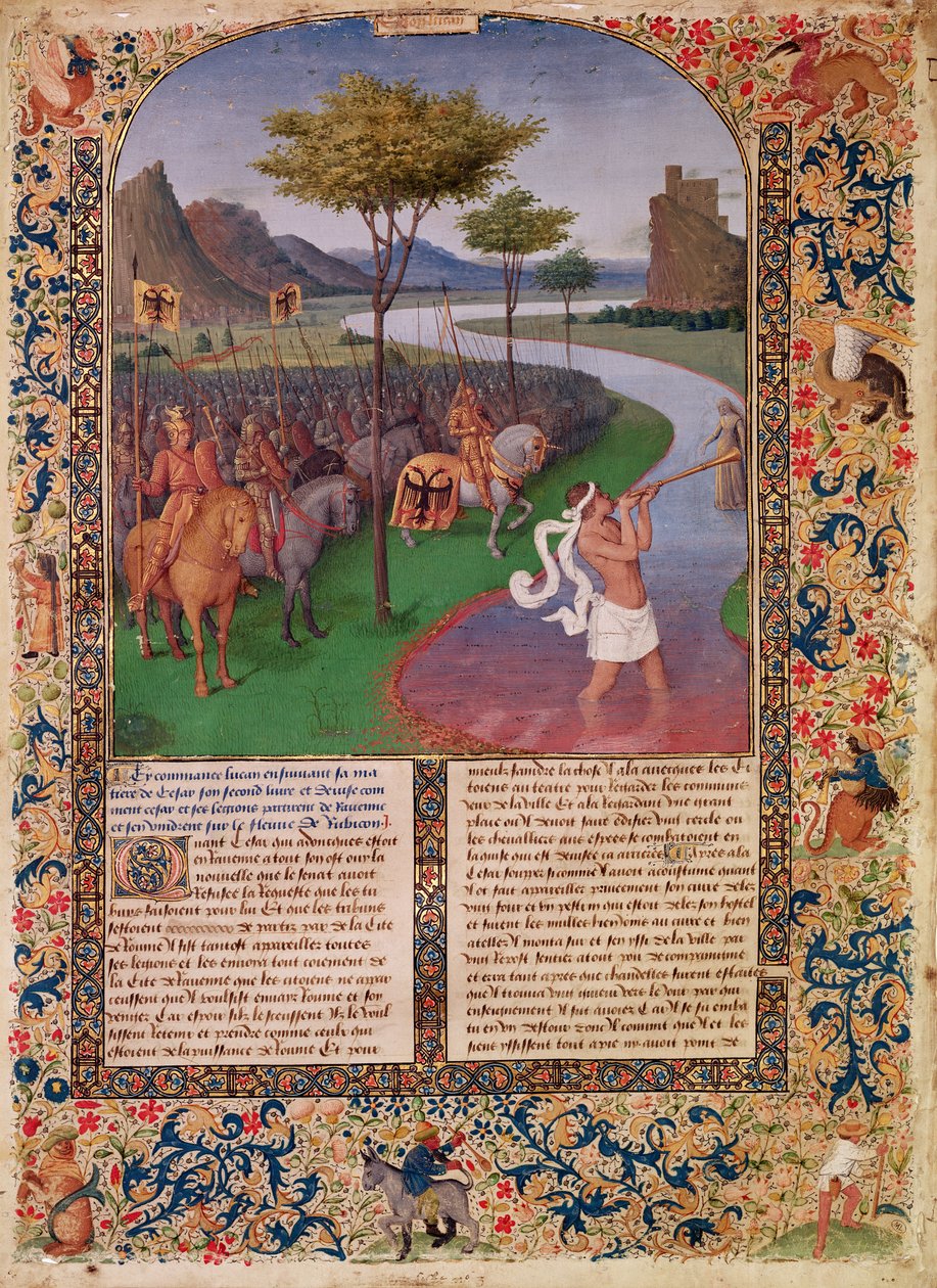 Julius Cæsar (100-44 f.Kr.) Krydser Rubicon, ca. 1470 (detaljer) af Jean Fouquet
