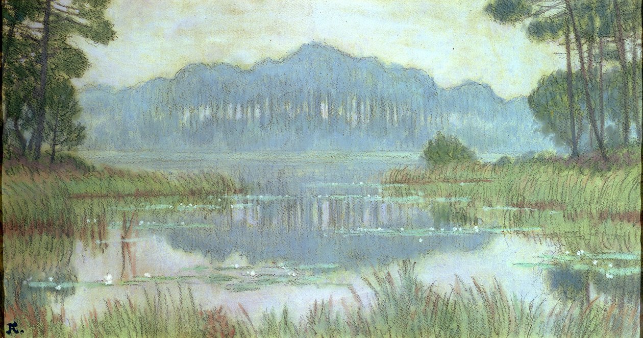 Landskab med tilgroet dam, ca. 1900 (blyant og wc på papir) af Jean Francis Auburtin