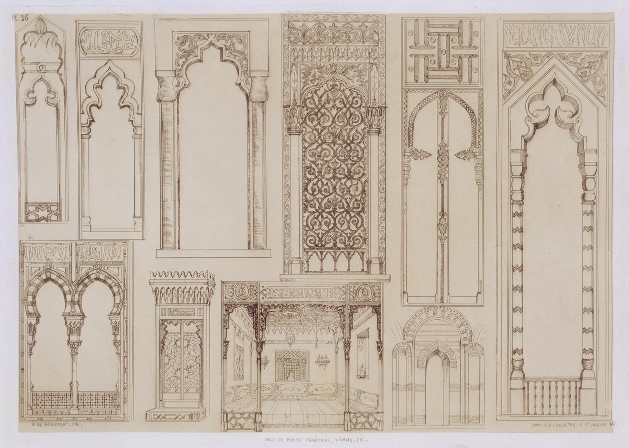 Islamisk og maurisk design til skodder og divaner, fra "Art and Industry", udgivet af Delatre, Paris, 1857 af Jean Francois Albanis de Beaumont