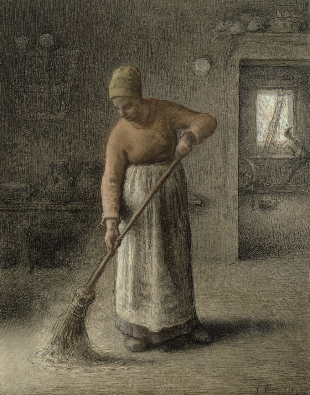 En bondekone fejer, 1867 (pastel på brunt papir) af Jean Francois Millet