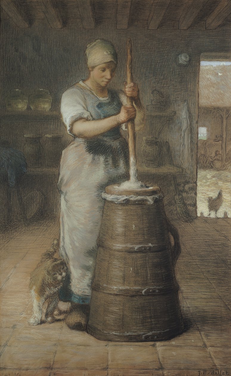 Churning Butter, 1866-68 (blyant og pastel på papir) af Jean Francois Millet