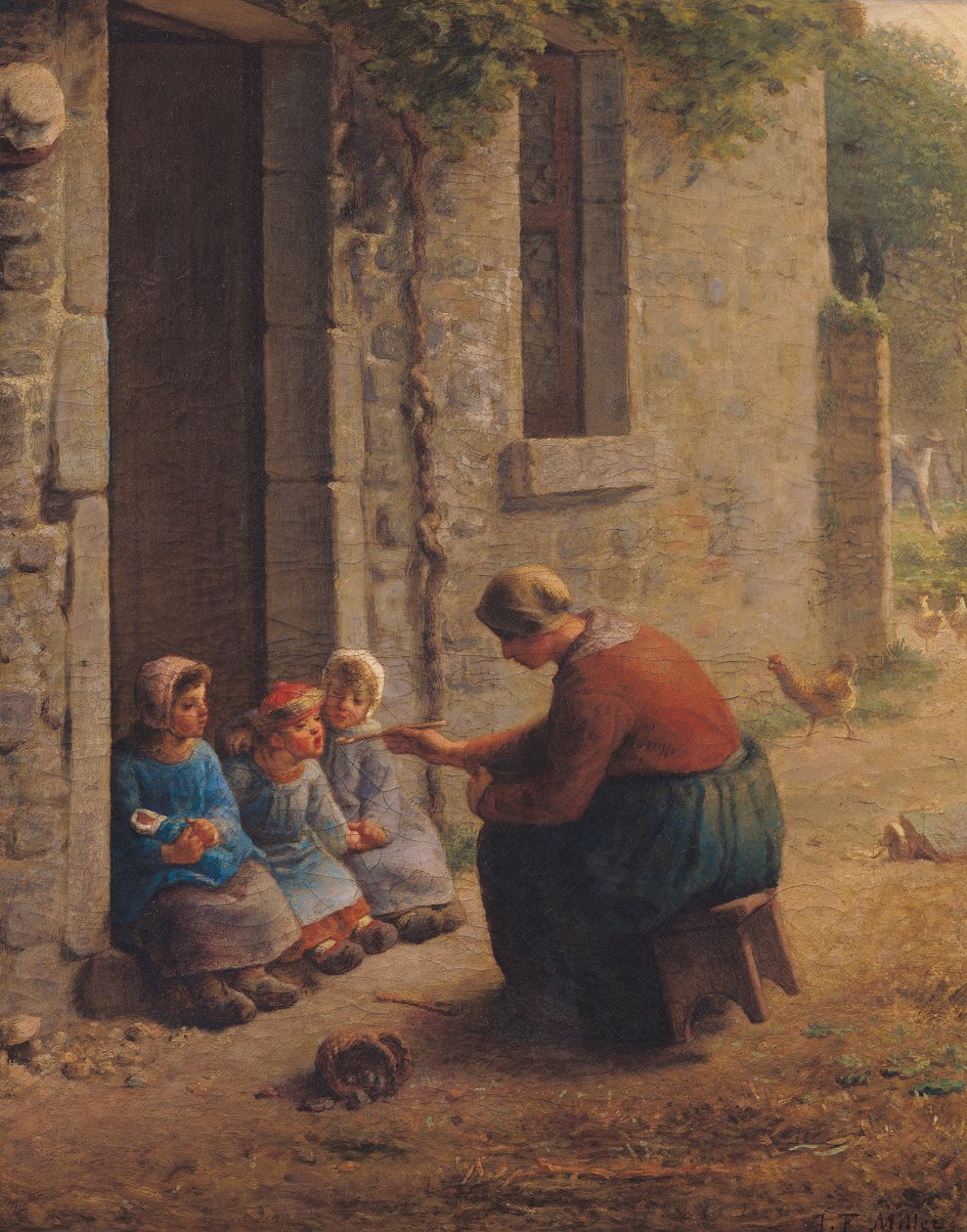 Feeding the Young, 1850 af Jean Francois Millet