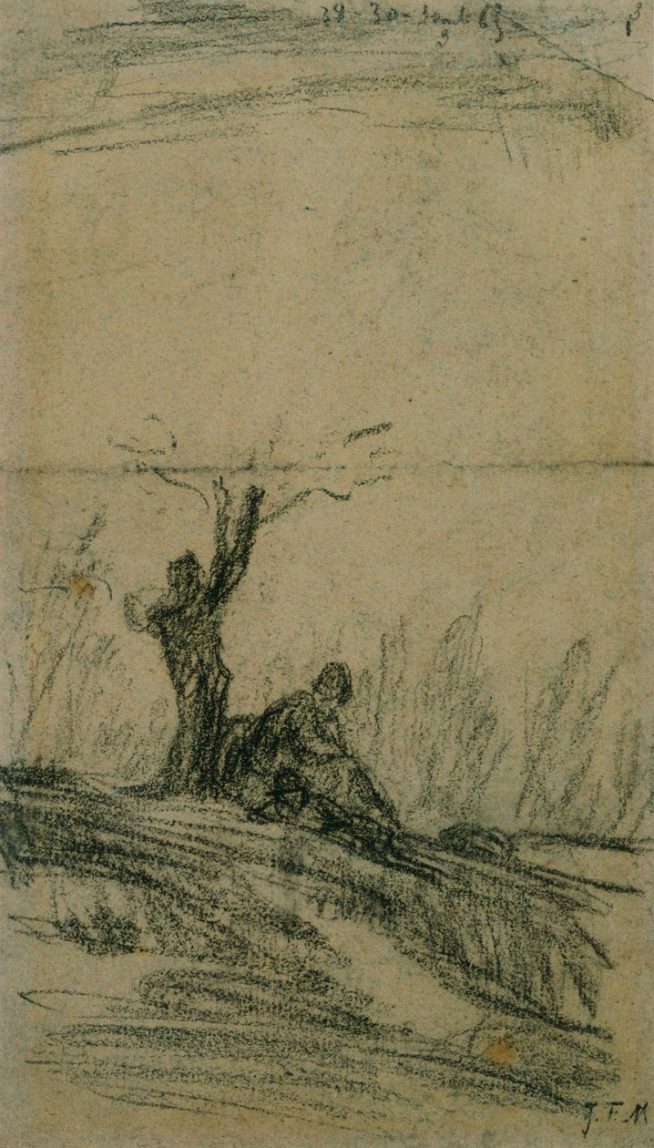 Figur siddende under et træ af Jean Francois Millet