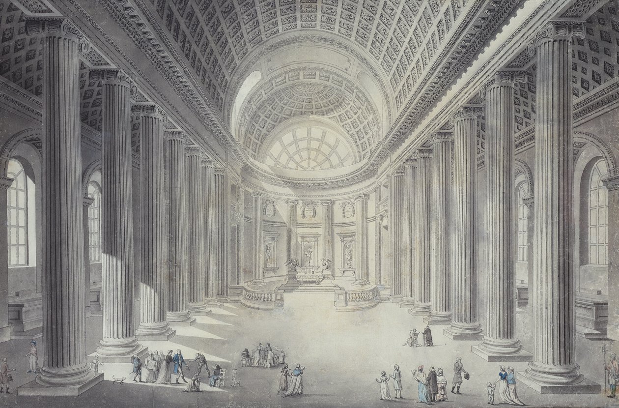 Indvendig udsigt over Saint-Philippe-de-Roule, Paris (pen og blæk og wc på papir) af Jean Francois Therese Chalgrin
