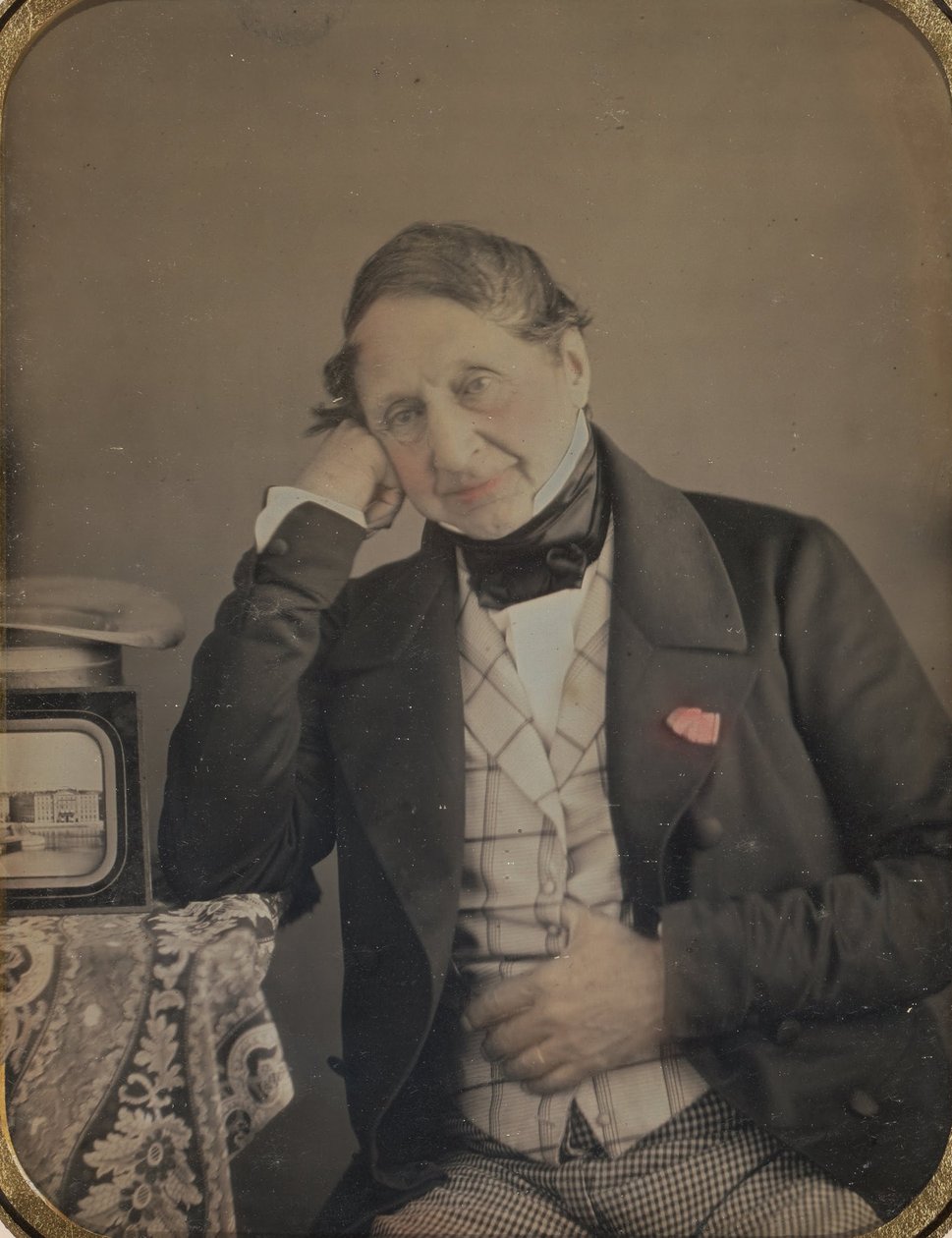 Selvportræt med en Daguerreotype af Genève af Jean Gabriel Eynard
