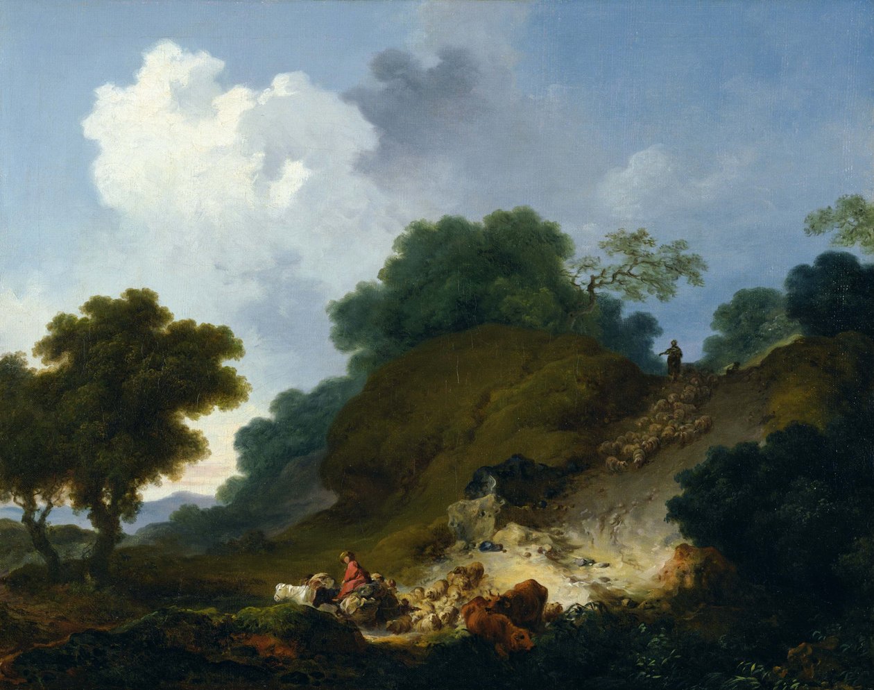 Landskab med hyrder og får af Jean-Honore Fragonard