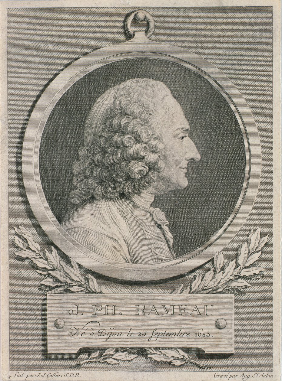 Portræt af Jean Philippe Rameau (1683-1764) graveret af Auguste de Saint-Aubin af Jean Jacques Caffieri