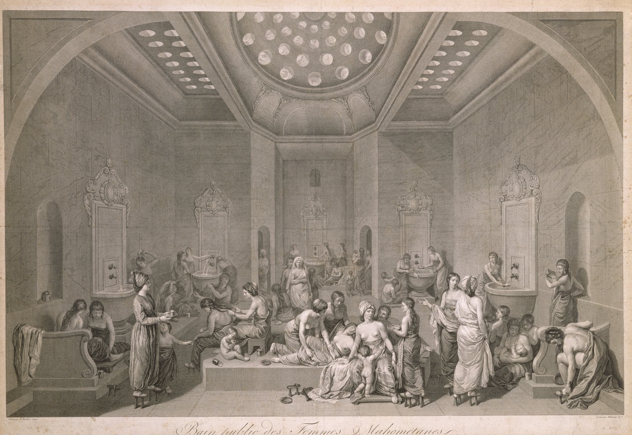 The Public Baths for Mahommedan Women, graveret af Robert Delaunay (1749-1814) af Jean Jacques Francois Lebarbier