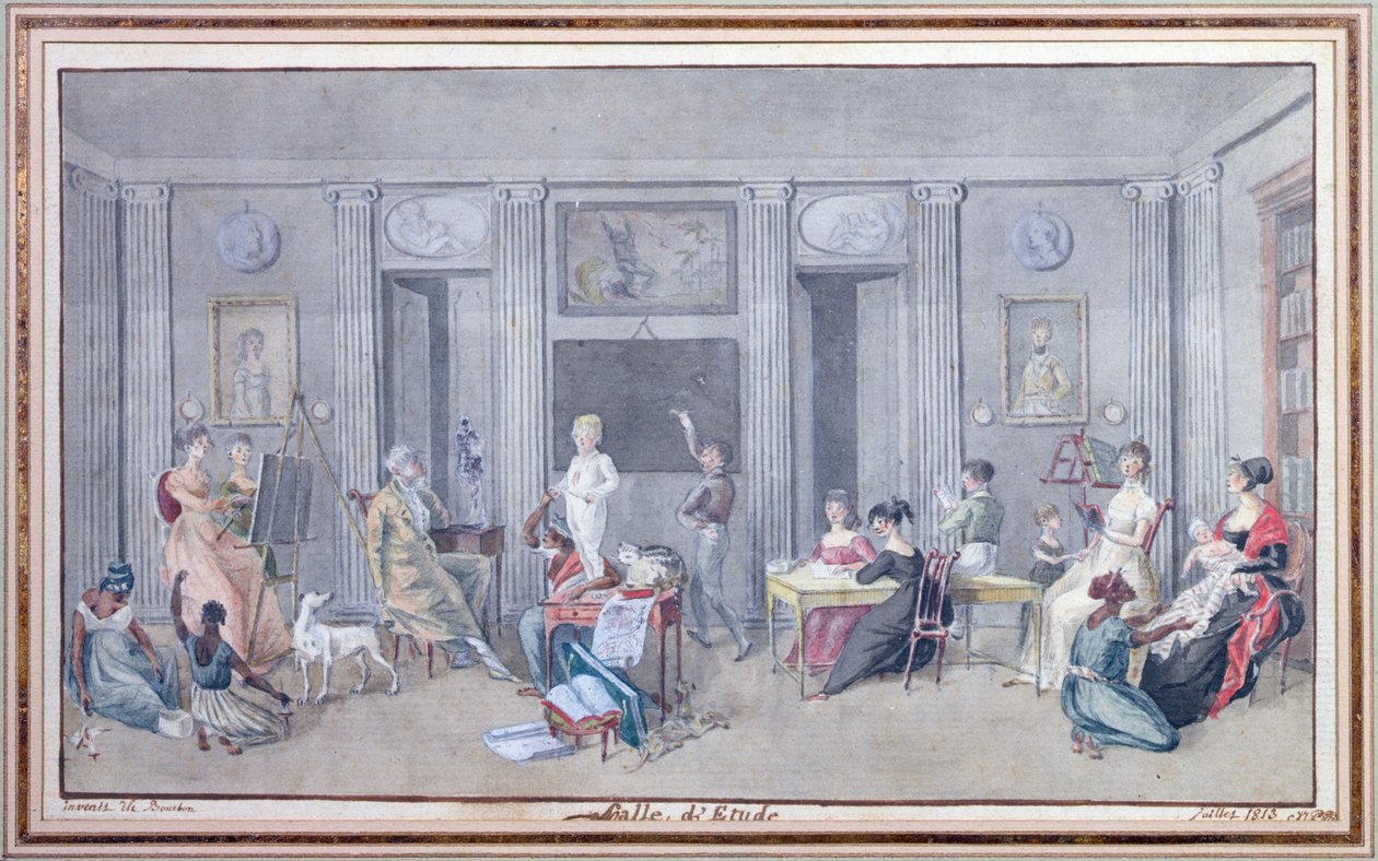 Familie i et studieværelse på Ile de La Reunion, 1813 af Jean Joseph Patu de Rosemont