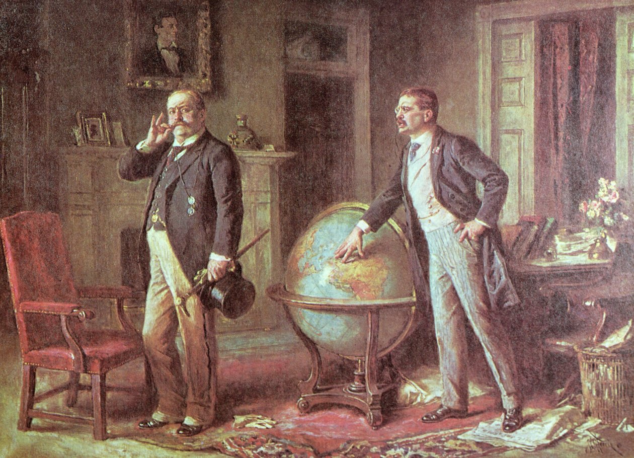 Præsident Theodore Roosevelt fra USA og den tyske kejser Wilhelm II i striden om den tyske blokade af Venezuela, 1902 af Jean Leon Gerome Ferris