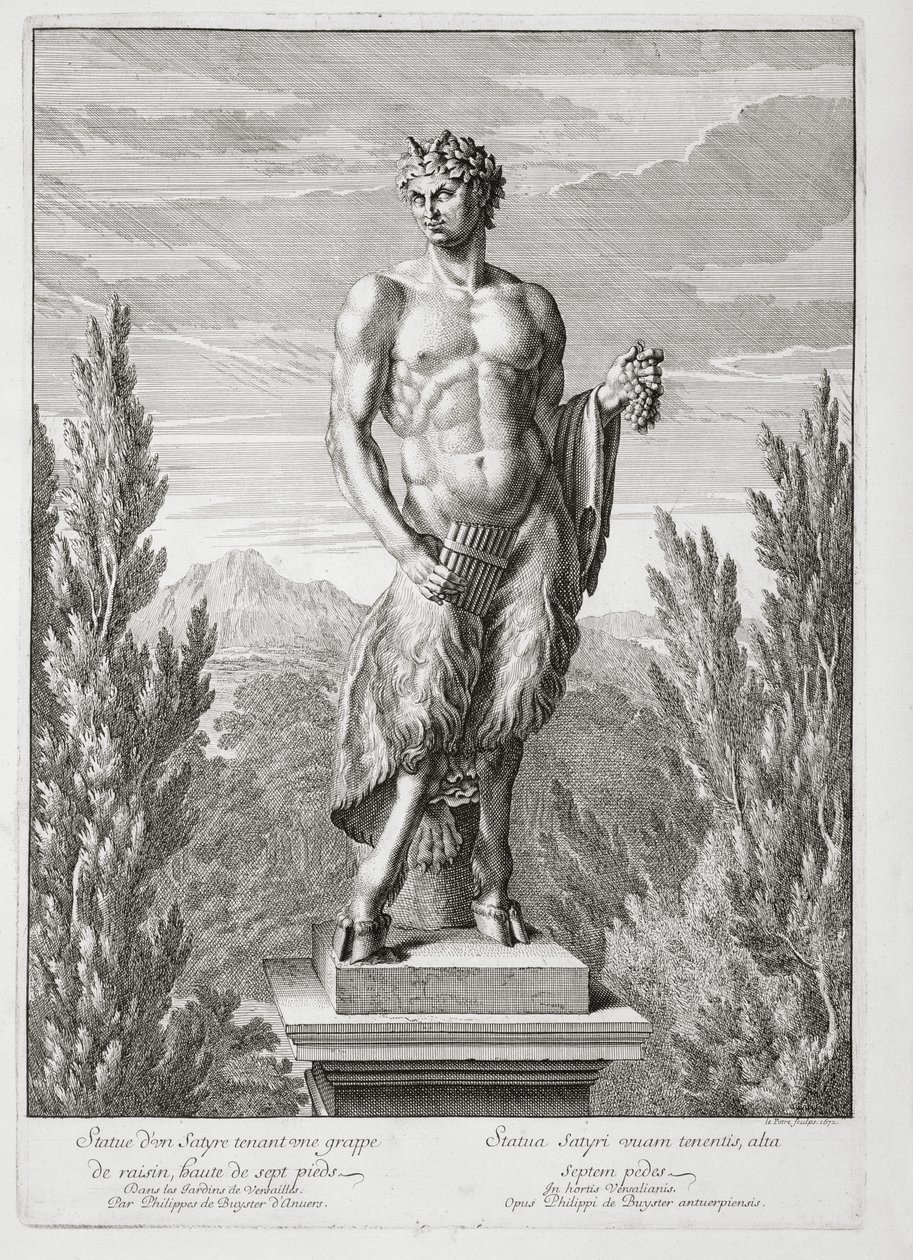 Statue af en Satyr, der holder en klase druer, Versailles, 1672, fra 