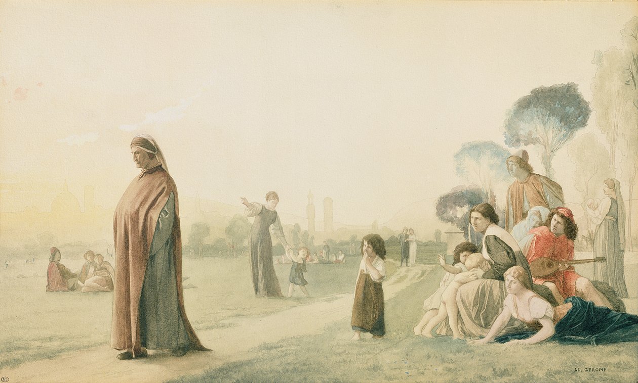 Dante (1265-1321) Mediterer i Cascine Garden, Firenze af Jean Leon Gerome