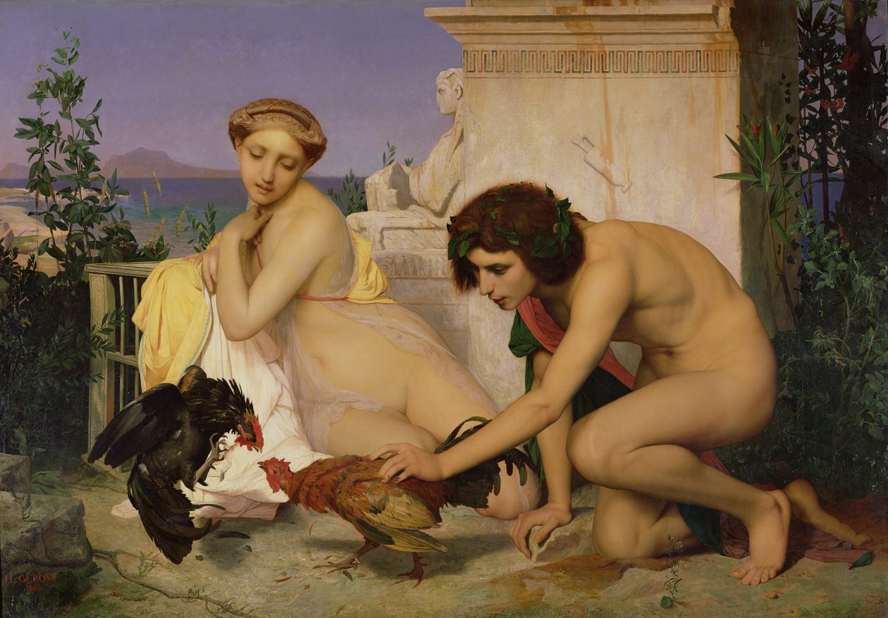 Unge grækere opmuntrer haner til at kæmpe, 1846 af Jean Leon Gerome