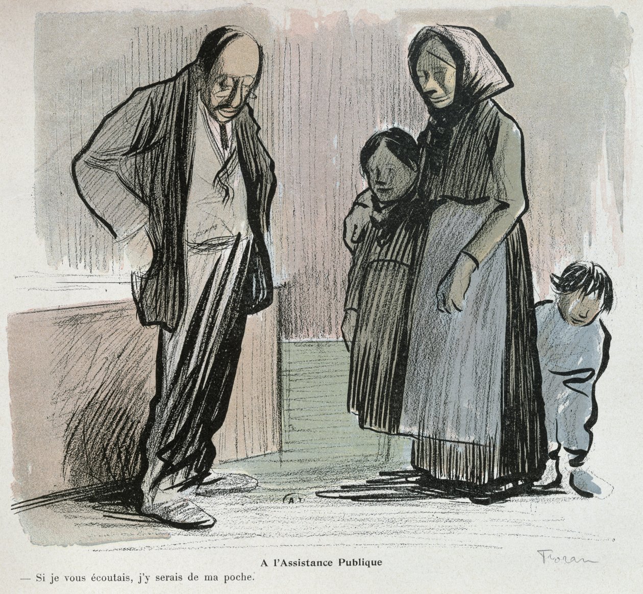 Tegneserie med kritik af Assistance Publique af Jean Louis Forain