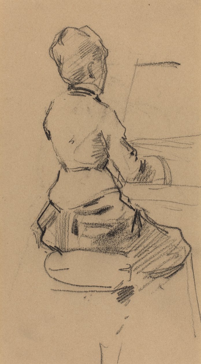 Ung kvinde sidder ved et klaver [verso], ca. 1890 (sort kridt på vævet papir) af Jean Louis Forain