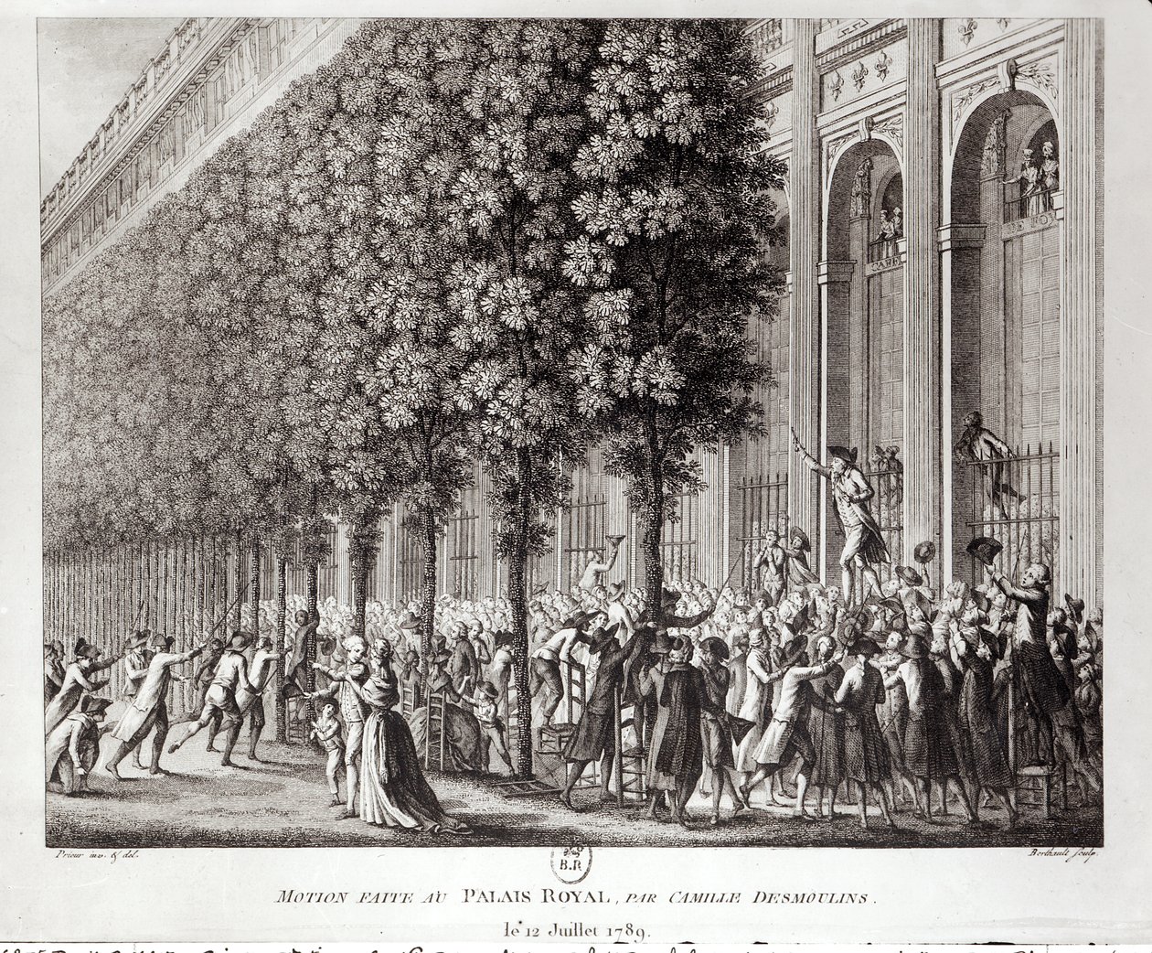 Camille Desmoulins (1760-94) Taler i Palais Royal, 12. juli 1789, indgraveret af Pierre Gabriel Berthault (1737-1831) af Jean Louis the Younger Prieur