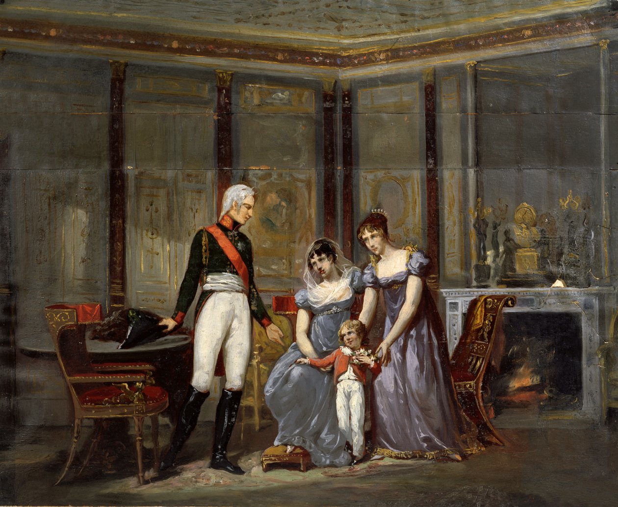 Kejserinde Josephine præsenterer sin datter, Hortense og barnebarn, Louis-Napoléon (fremtidige Napoléon III) for zar Alexander i Malmaison i maj 1814 (forberedende skitse til 42065) af Jean Louis Victor Viger du Vigneau