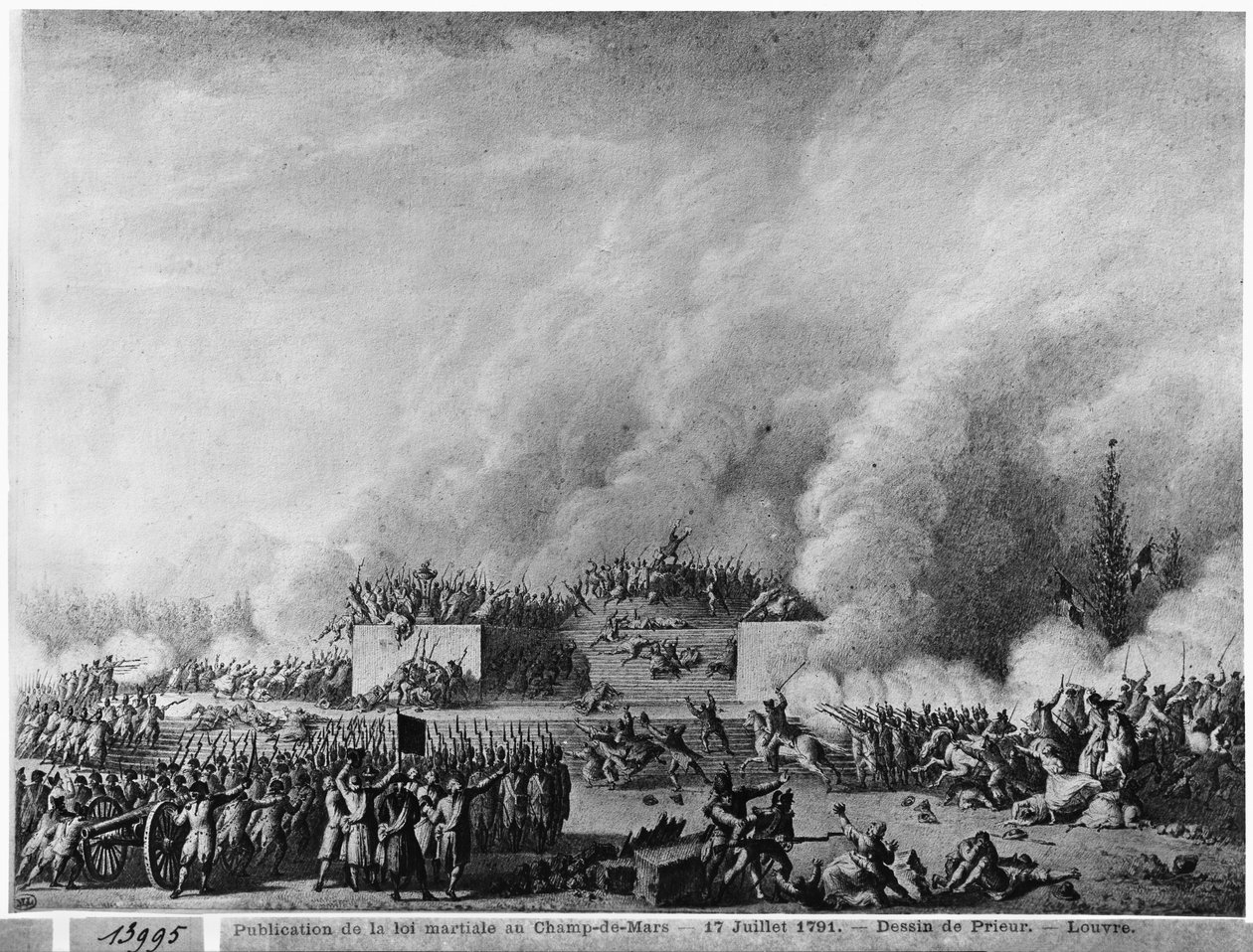 Offentliggørelse af krigsloven på Champs-de-Mars, Paris, 17. juli 1791 af Jean Louis the Younger Prieur