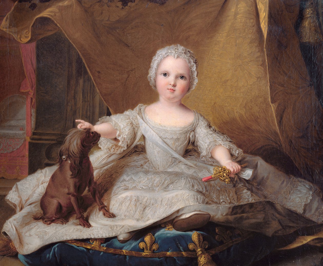 Portræt af Marie-Zephyrine (1750-55) af Frankrig med sin hund, 1751 af Jean Marc Nattier