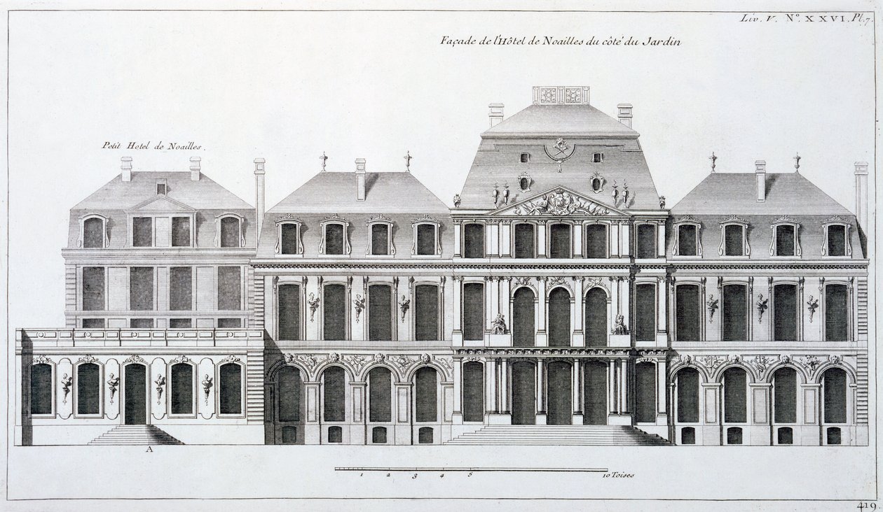 Hotel du Duc de Noailles, Paris, fra "Architecture Francoise" af Jacques-Francois Blondel, 1727 af Jean Mariette