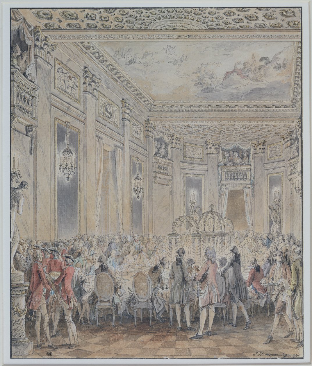 Fest givet af Madame du Barry (1743-93) for Louis XV den 2. september 1771 ved indvielsen af pavillonen i Louveciennes, 1771 (pen og blæk og wc på papir) af Jean Michel the Younger Moreau