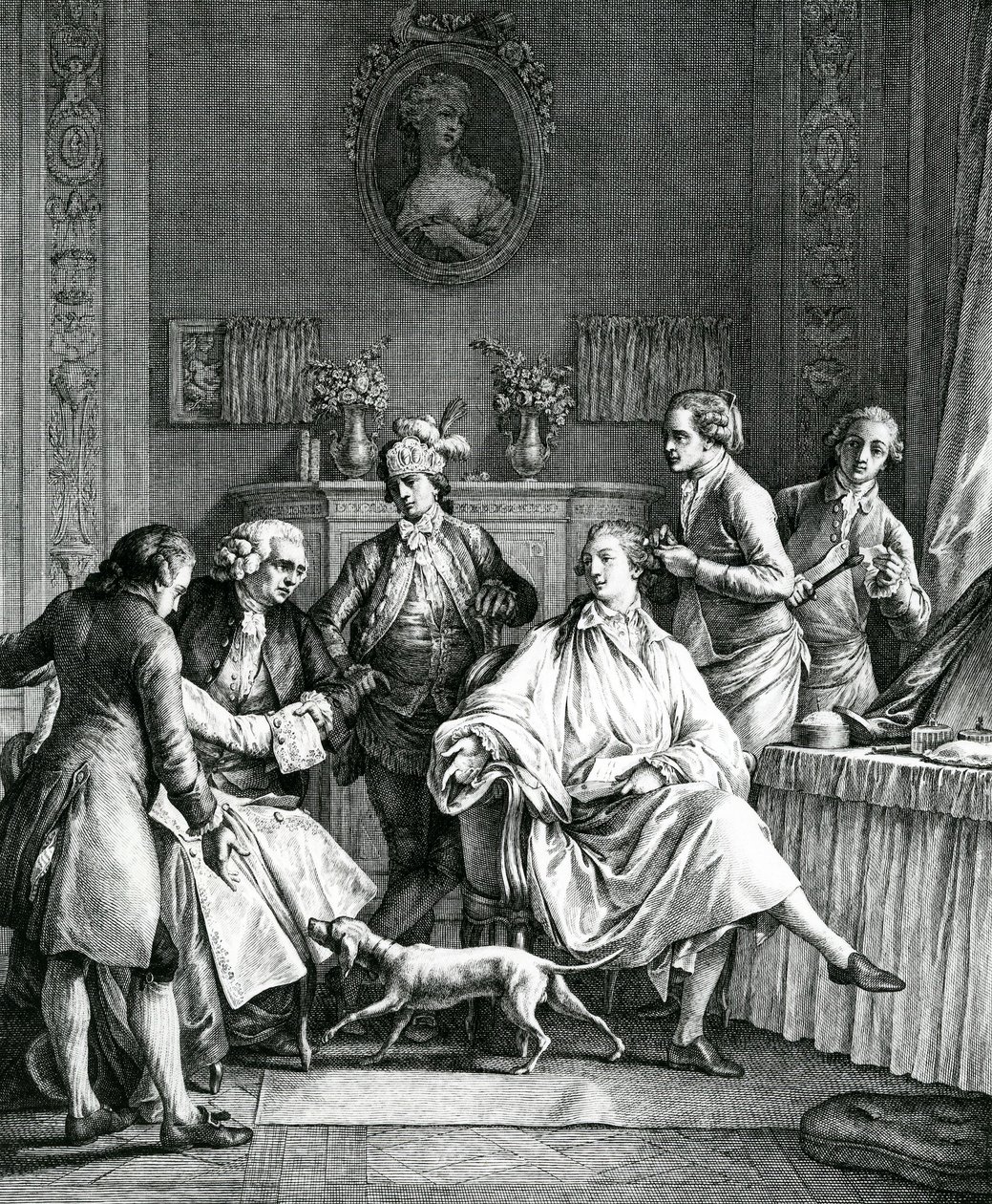 Mand klæder sig på, c.1770 af Jean Michel the Younger Moreau